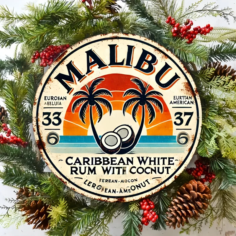 Home Bar Accessories - Винтажная алюминиевая настенная вывеска Malibu Rum